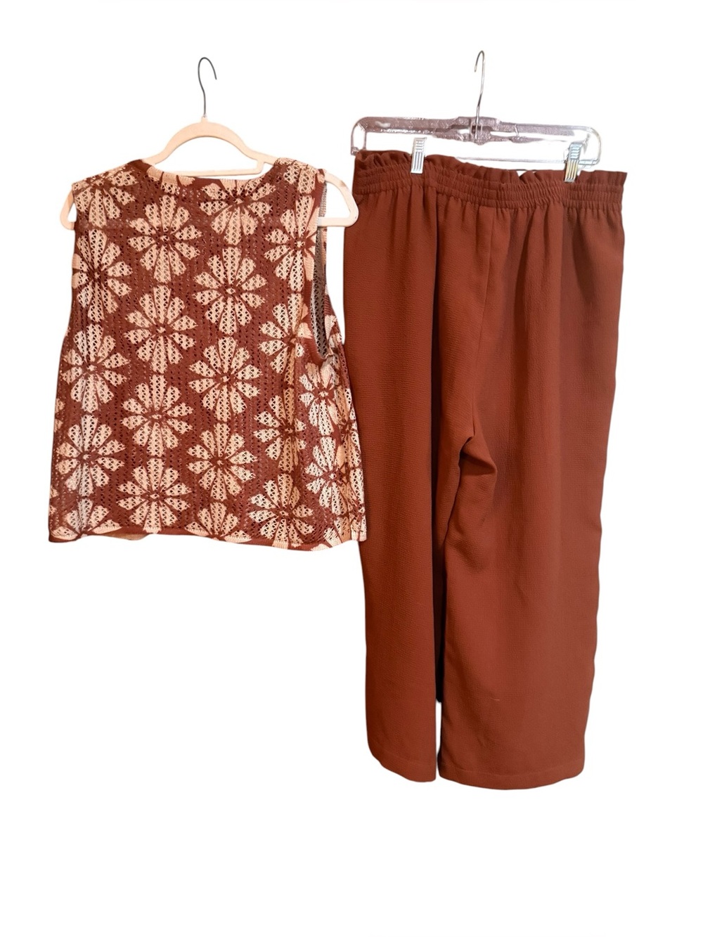 DR2 Rust Floral Lace Top & Wide Leg Pants Matching Set Size Large - Picture 3 of 8